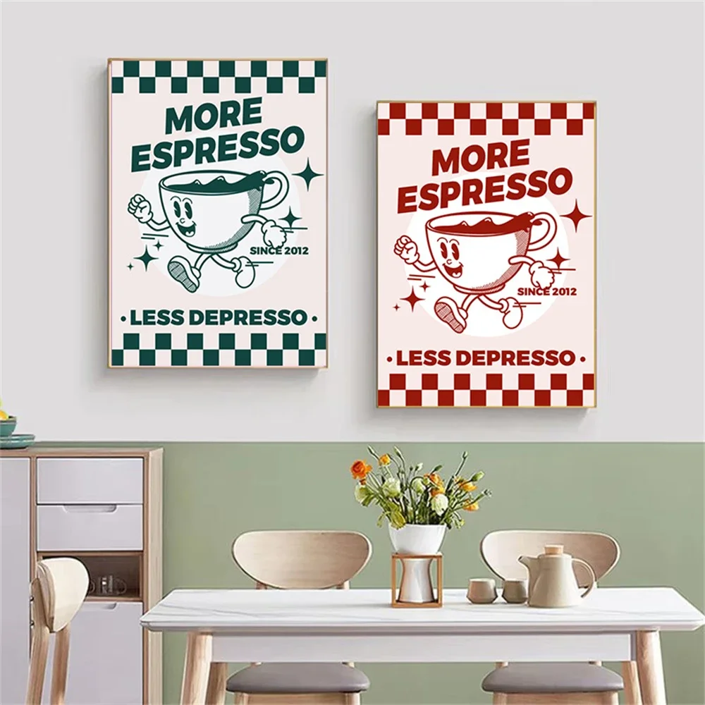 More Espresso Less Depresso Funky Cafe Coffee Quotes Wall Art Canvas Painting Poster Prints Pictures For Kitchen Room Home Decor