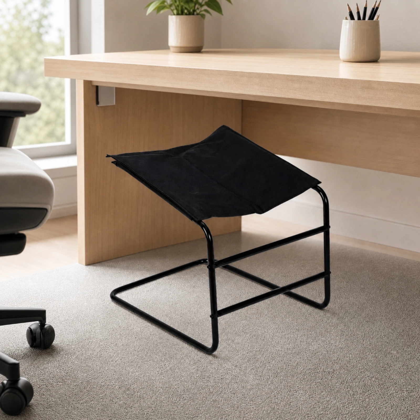 Cloth Sling Leg Rest with Metal Frame Sleek Metal Frame Footstool Sling Footrest Compact Elevated Foot Stool Streamlined