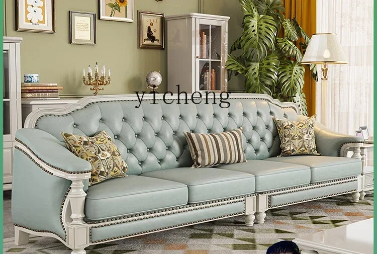 white solid wood leather sofa first layer cowhide living room villa furniture four people