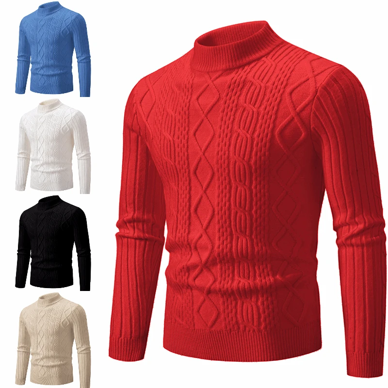 4 Styles!2023 Men\'s Winter Sweater Solid Jacquard O-Neck Knitted Sweaters Warm Slim High Quality Pullover Men 니트 Thick