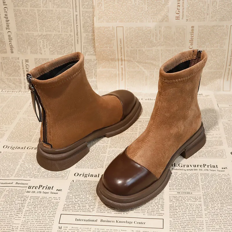 Winter 2024 New Women Ankle Boots Fashion Round Toe Ladies Cotton Short Booties Elegant Square Low Heel Women's Footwear