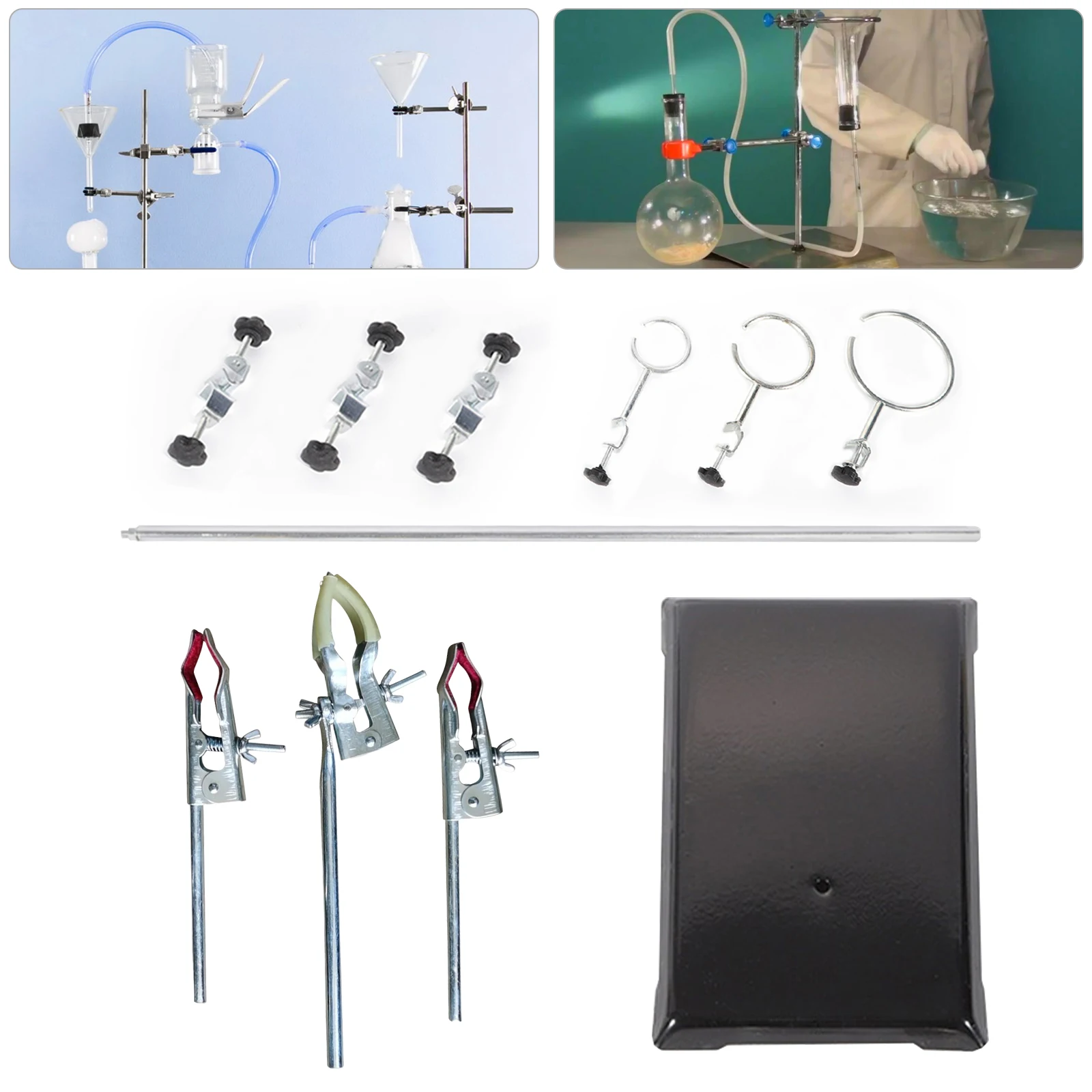 LOYALHEARTDY 60cm Laborstativ Platte Stab Klemme Muffe Stativmaterial Kühlerhalter Kit Für Chemie Physikalische Experiment