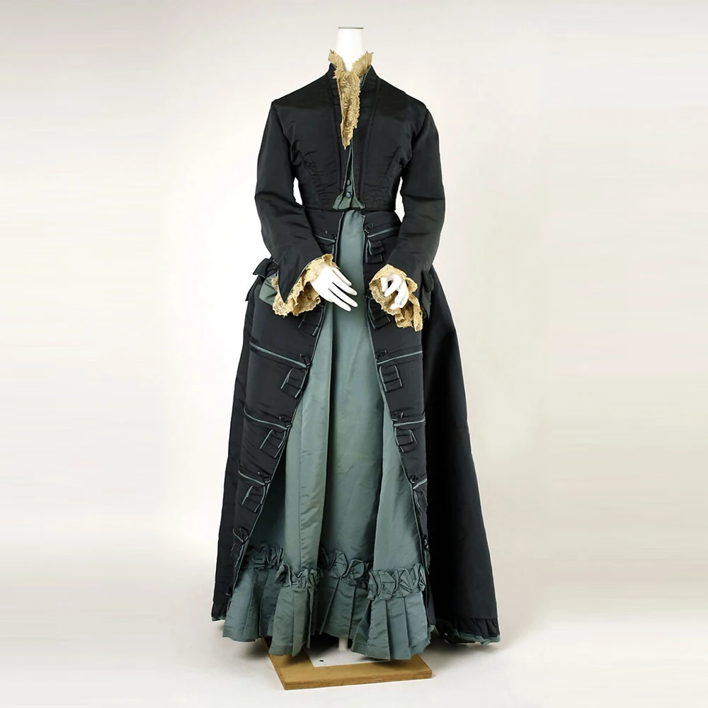 

1870s Afternoon Costume Victorian Edwardian Duchess Business Party Walking Dinner Dress Colonial Civil War Bustle Ball Gown