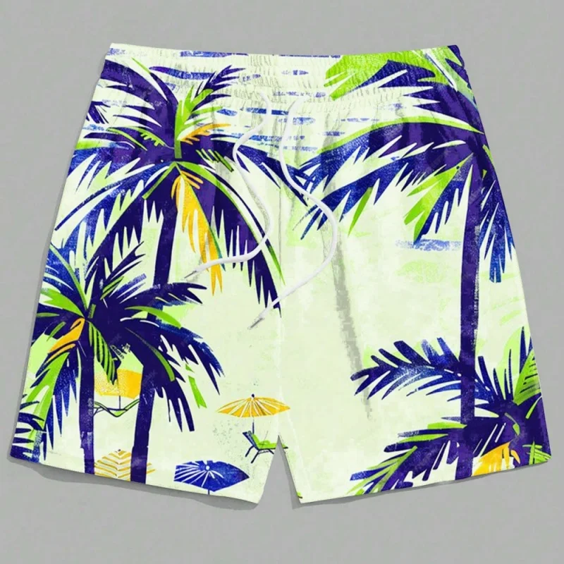 3D Printing Gradient Coconut Tree Short Pants For Men Fun Plants Pattern Swim Trunks Summer Quick Dry Loose Casual Beach Shorts