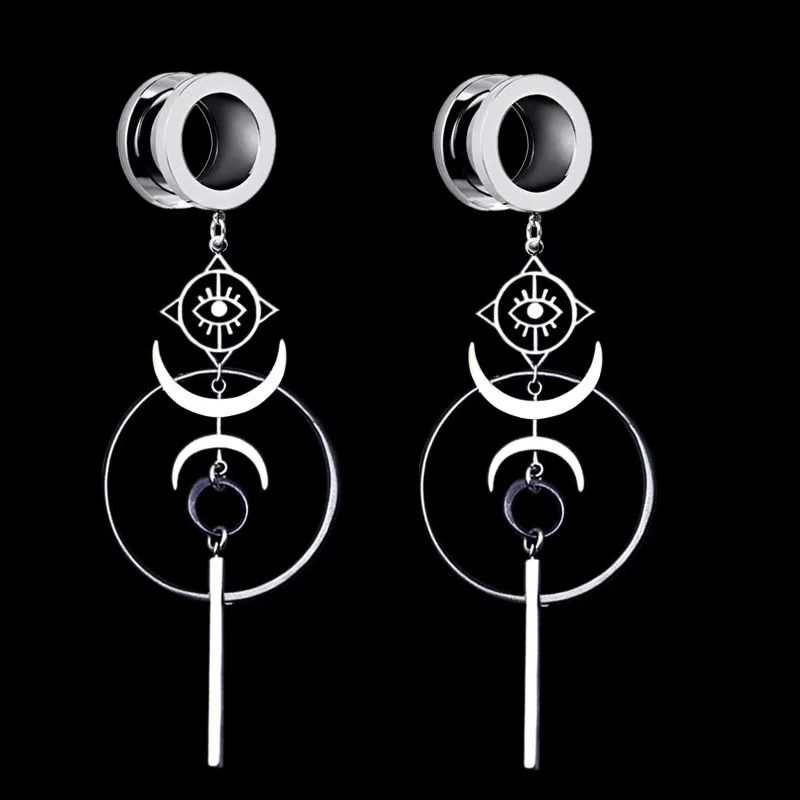 2PCS Crescent Moon Devil's Eye Circle Stainless Steel Ear Plugs Tunnel Ear Gauge Body Piercing Ear Expansions Ear Piercing