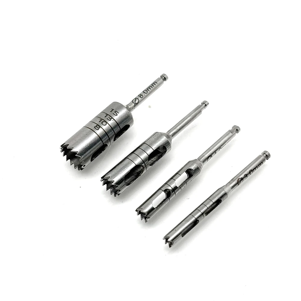 Dental Cutting Trephine Burs Set for Implant Surgery Bone Harvesting Long Drill Surgical Instrument Low Speed Handpiece Use