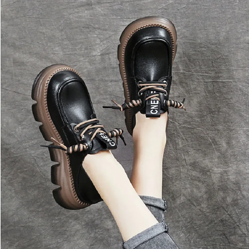 Gothic Chunky Women\'s Leather Shoes Mid Heel Platform Wedges Sneakers Women Mary Jane Sweet Punk Moccasins Ladies Lolita Shoes