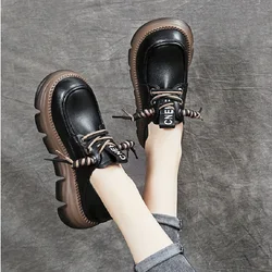 Gothic Chunky Women's Leather Shoes Mid Heel Platform Wedges Sneakers Women Mary Jane Sweet Punk Moccasins Ladies Lolita Shoes