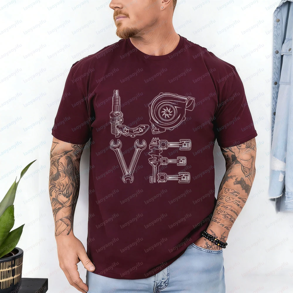 Edgy-Automotive-Love-Cotton-Tee-Funny-Bold-Engine-Part-Spell-Out-Graphic-T-Shirt-Simple-Vintage-Summer-Fashion-Men's-Clothing