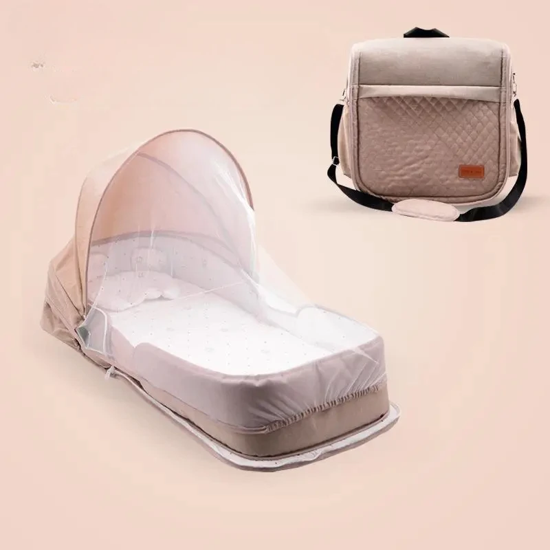 BE58: Folding Portable Newborn Baby Crib, Bionic Bed with Mommy Bag Backpack, Middle Bed for Infants, Moving Baby Sleeping Bed