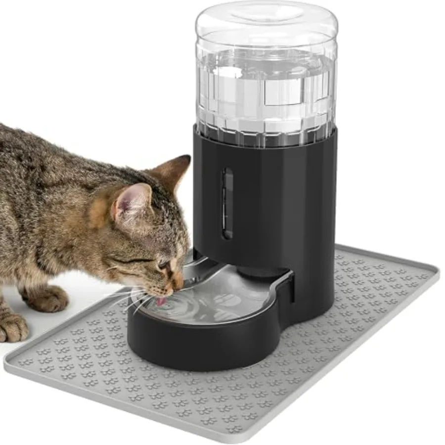 

Automatic Gravity Water Dispenser for Cats and Small to Medium Dogs with Stainless Steel Bowl and Placemat 4L Black Large Ccity