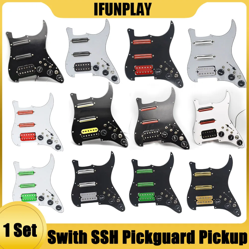 Golpeador de guitarra SSH, cableado cargado precableado + interruptor de silencio, pastilla de doble bobina para guitarra eléctrica ST, multicolor