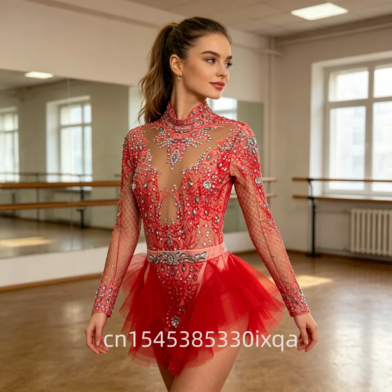 

Блестящий боди с стразами для женщин, эластичный розовый сетчатый костюм с рюшами и кристаллами, леотард для ночного клуба, сценический костюм для танцовщиц, наряд для вечеринок 7G