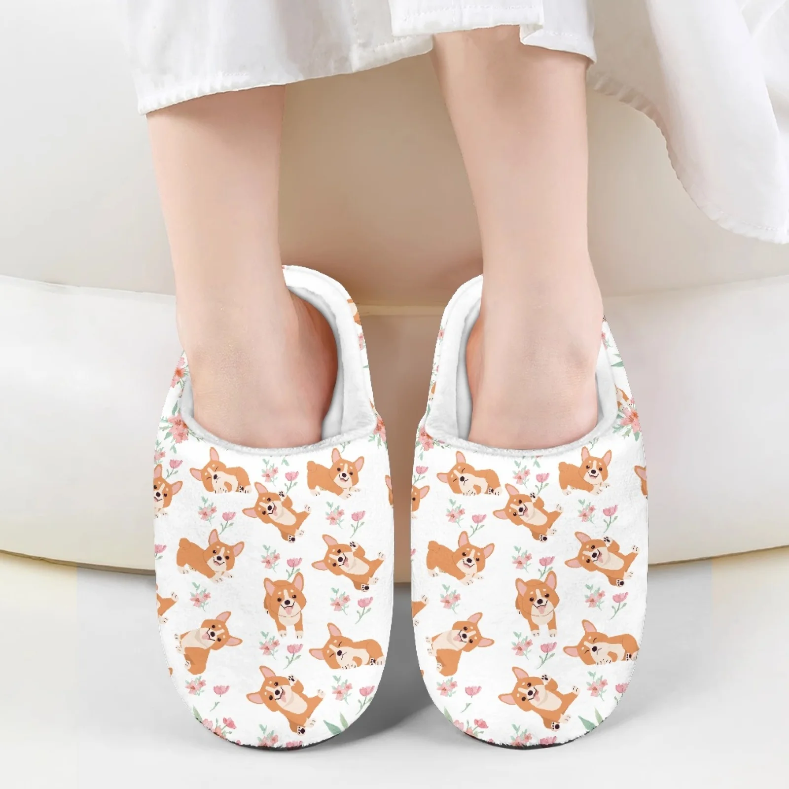 Cartoon Dog 3D Print Winter Home Plush Slippers Kids Half Shoes For Boys Girls Mules Sandals Indoor Bedroom Children Slides