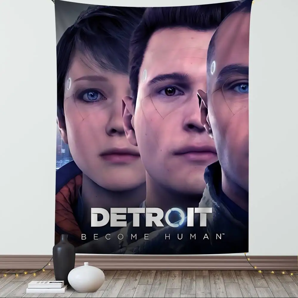 Game D-Detroit Become Human Anime Tapestry Hippie Flower Wall Carpets Dorm Decor Wall Hanging Home Decor