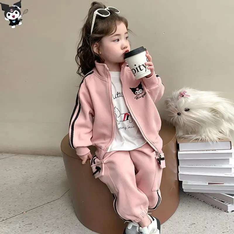 

Kuromi аниме для девочек, осенняя спортивная одежда Sanrio, новая модная куртка с героями мультфильмов, кавайные повседневные брюки, удобный, приятный для кожи, мягкий свободный комплект