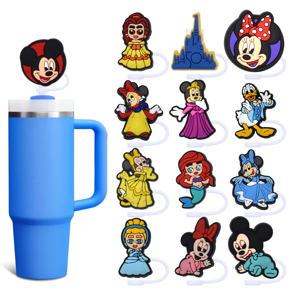 Mickey Princess Series Straw Cover Cap 10MM Straw Plug Eco-friendly Splash Proof Drinking Cup Charms Pendent Home Party Gift