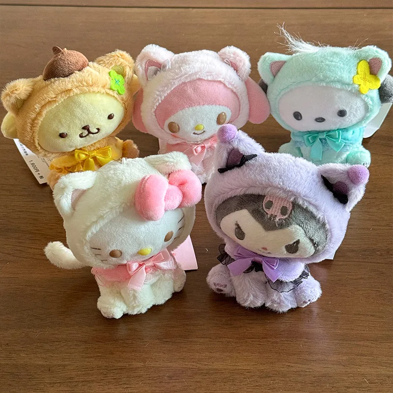 Sanrio Plush พวงกุญแจ Hello Kitty Kawaii Kuromi การ์ตูน Key CHAIN จี้ Melody Cinnamoroll Pochacco กระเป๋าเป้สะพายหลังตกแต่งของขวัญ