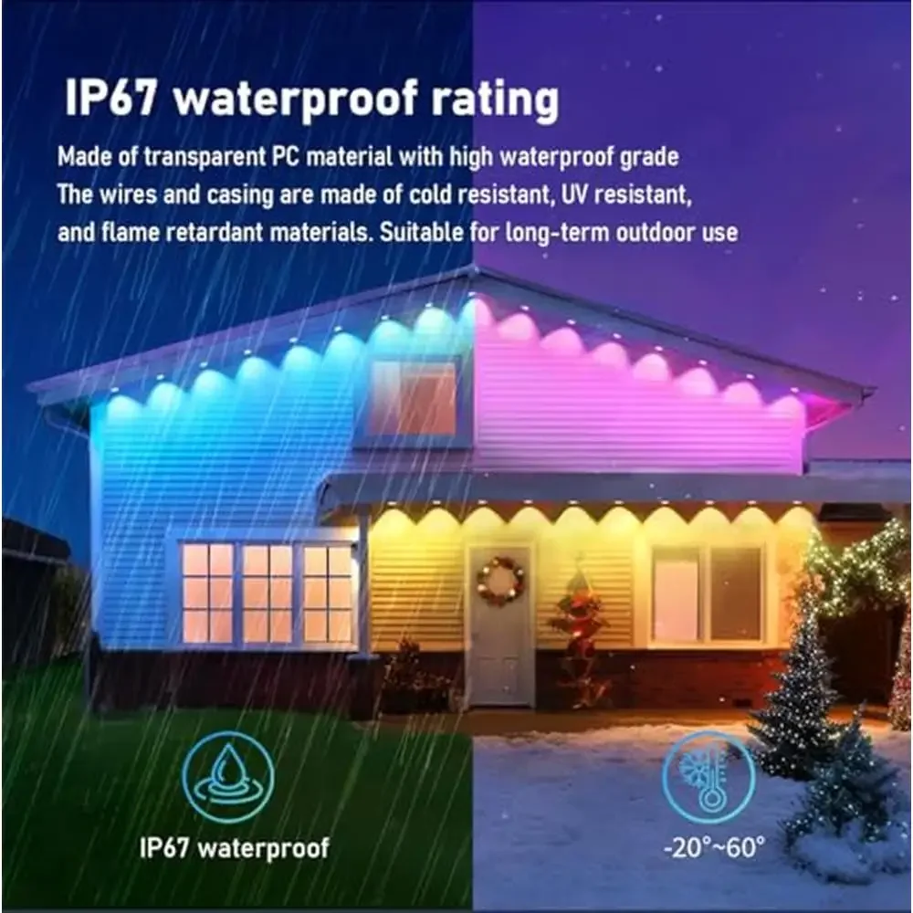 100FT Smart RGB IC Outdoor Eaves Lights App Remote Control 234 Dynamic Modes Waterproof Yard Patio Garage Music Sync Timer