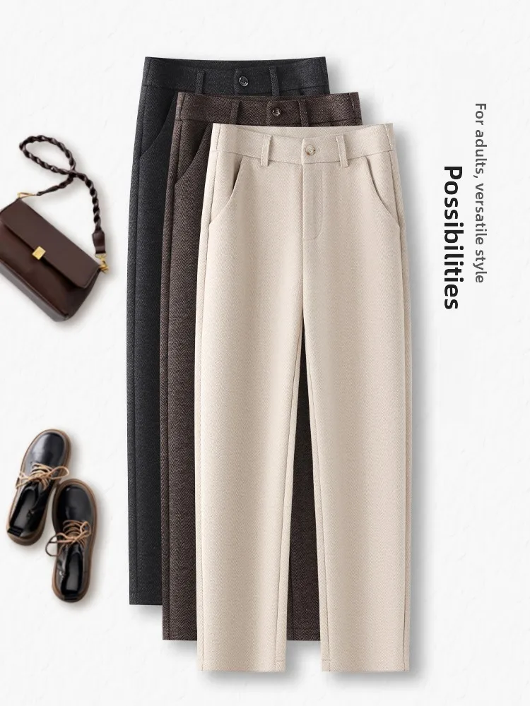 

Женские шерстяные брюки-костюмные, осенне-зимние, с высокой талией, прямые, из шерстяной ткани, модные, в корейском стиле, для офиса/повседневной носки