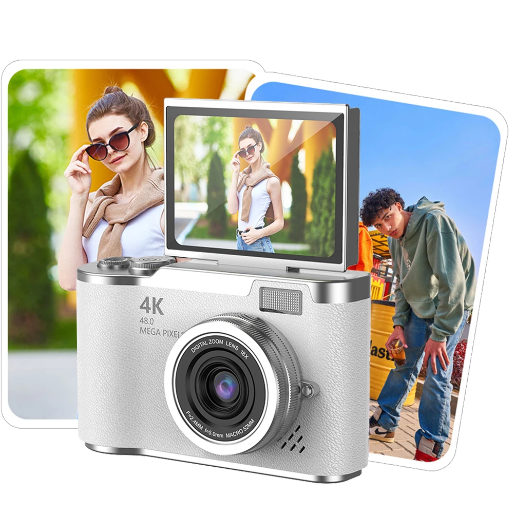 

Цифровая камера 4K, 48 МП, компактная маленькая камера, 8-кратный зум, камера для видеоблогов, 180, видеокамера с откидным экраном для подростков, взрослых, начинающих