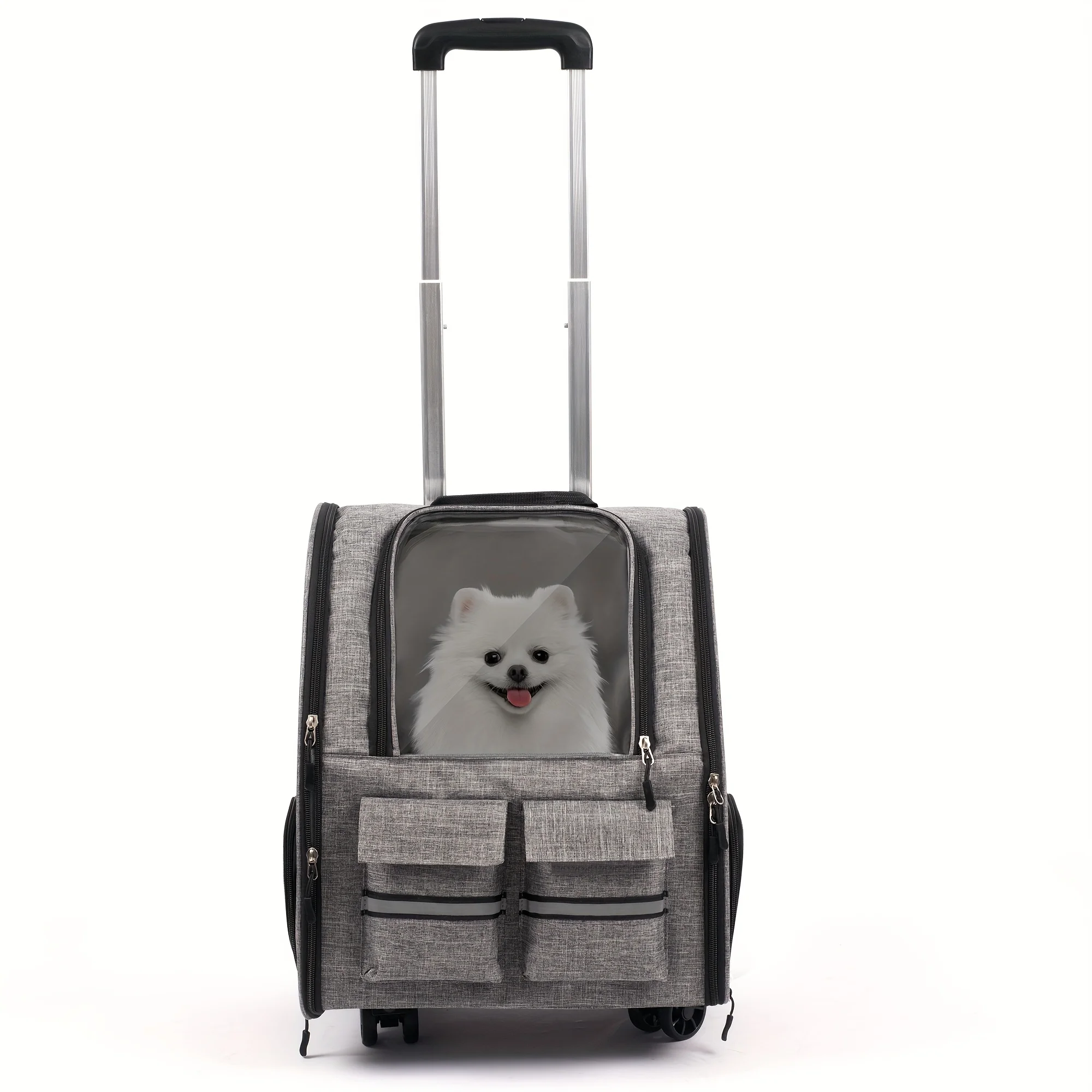 2-in-1 Trolley Pet Cat Bag | Cat Carrier with Wheels, Airline Approved Pet Carrier with Telescopic Handle, Polyester Rolling Dog