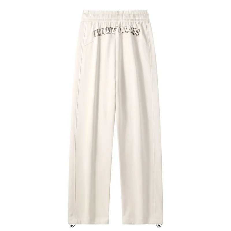 Men Casual Wide Leg Pants Letter Embroidery Loose Straight Trousers Streetwear
