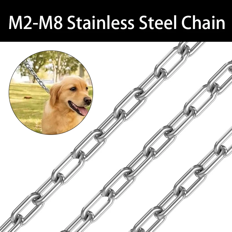 

1-5M 1.2mm-4mm Highly Polished Welded Stainless Steel Heavy-duty Chain for Pet Traction Clothesline Outdoor Camping Suspension