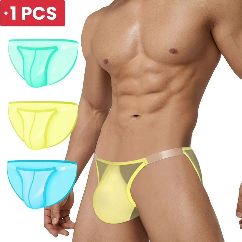 ADANNU Sexy Underwear for Men Transparent Mesh Bikini Slip Men\'s Panties Large Pouch U Raised Ultra-thin Gays Underpants Briefs