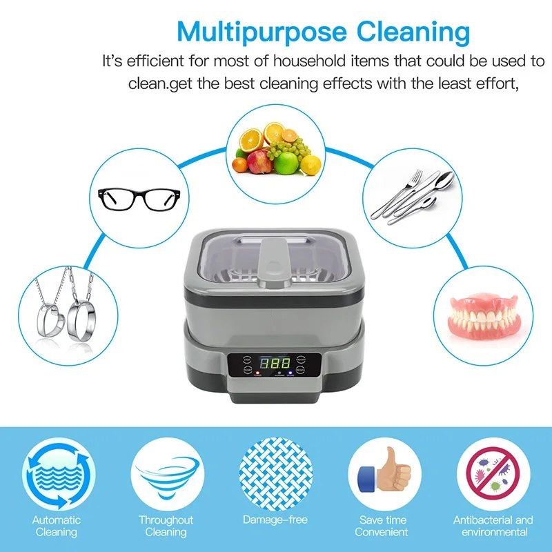 220V Digital Ultrasonic Cleaner con vasca da bagno Basket Timing orologi occhiali gioielli protesi ultrasuoni Wave Clean Machine