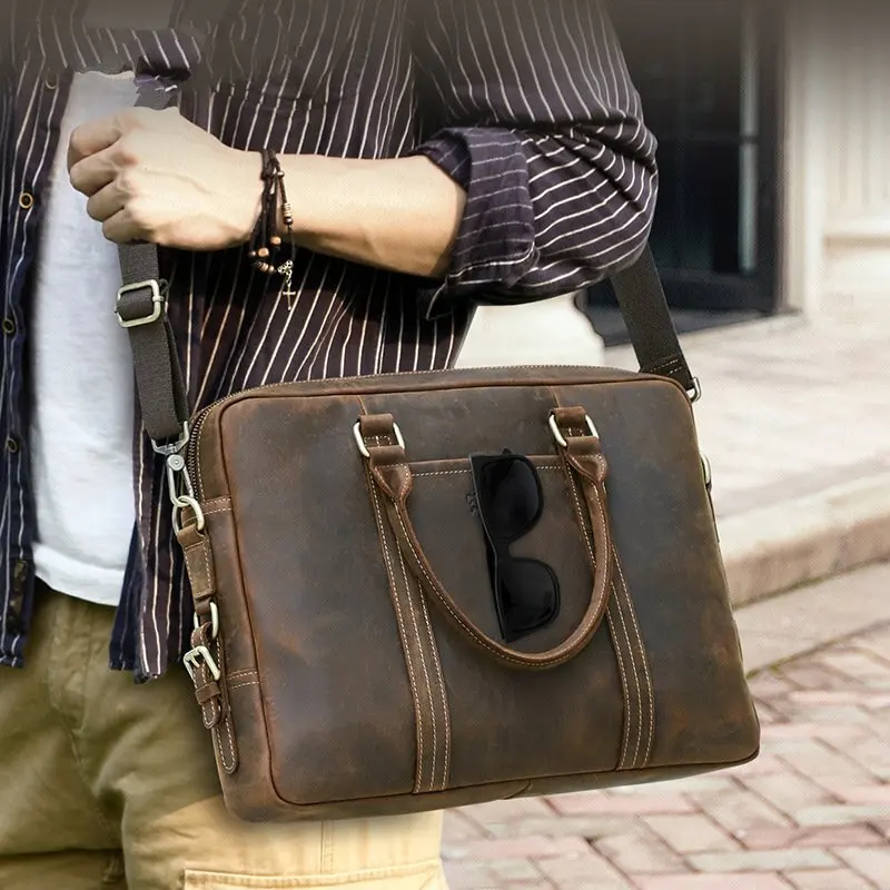13.3inch Multifunctional Leather Man Bags Messenger Briefcase Vintage Tote Men Business Male Tote Handbag Casual Crossbody Bag