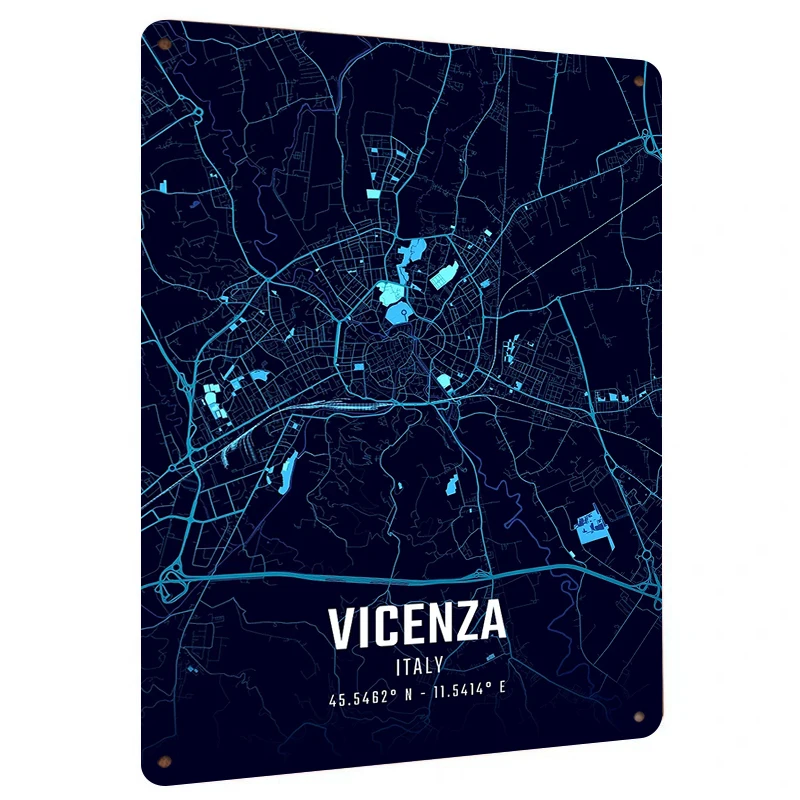 Mapa de la ciudad de Vicenza, arte de pared de Metal, pintura decorativa urbana de Italia, decoración colgante de pared para el hogar