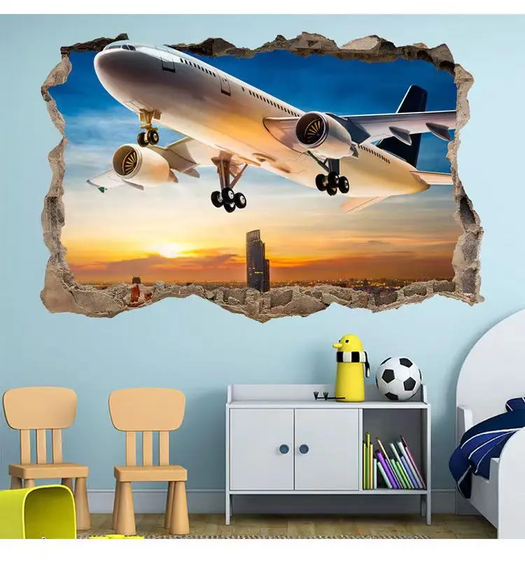 3D breakthrough Airbus Civil aviation of passenger aircraft   Wall Sticker Decal Decor Vinyl Art Poster