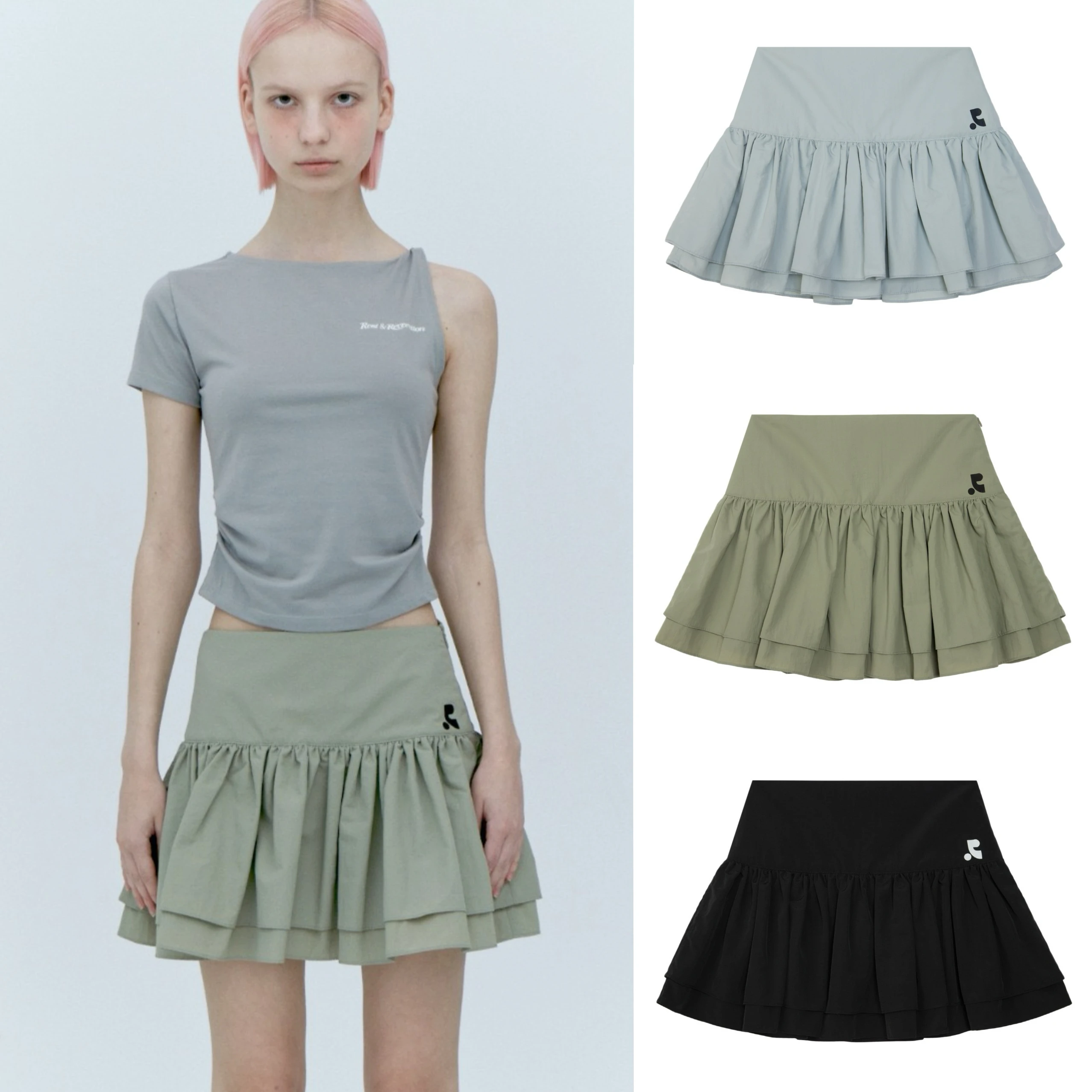 

High Waist Asymmetrical Double Layer Pleated ort Skirt Women's Cake Skirt Korean Sle A-Line Skirt Pure Color