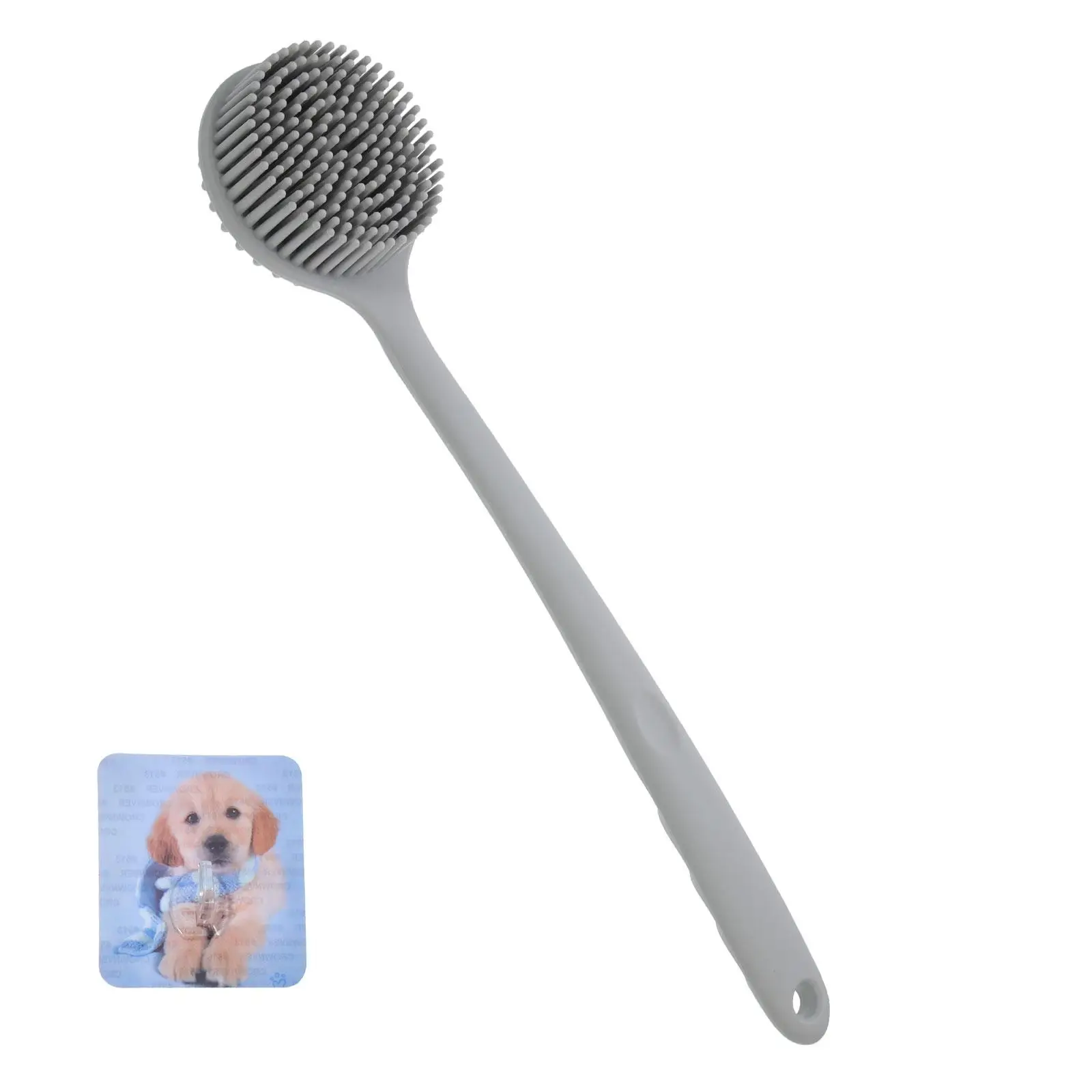 

Silicone Bath Brush Long Handle Scrubber Shower Cleaner Exfoliating Back Washer Grey Nylon Core Hanging Design Bathroom