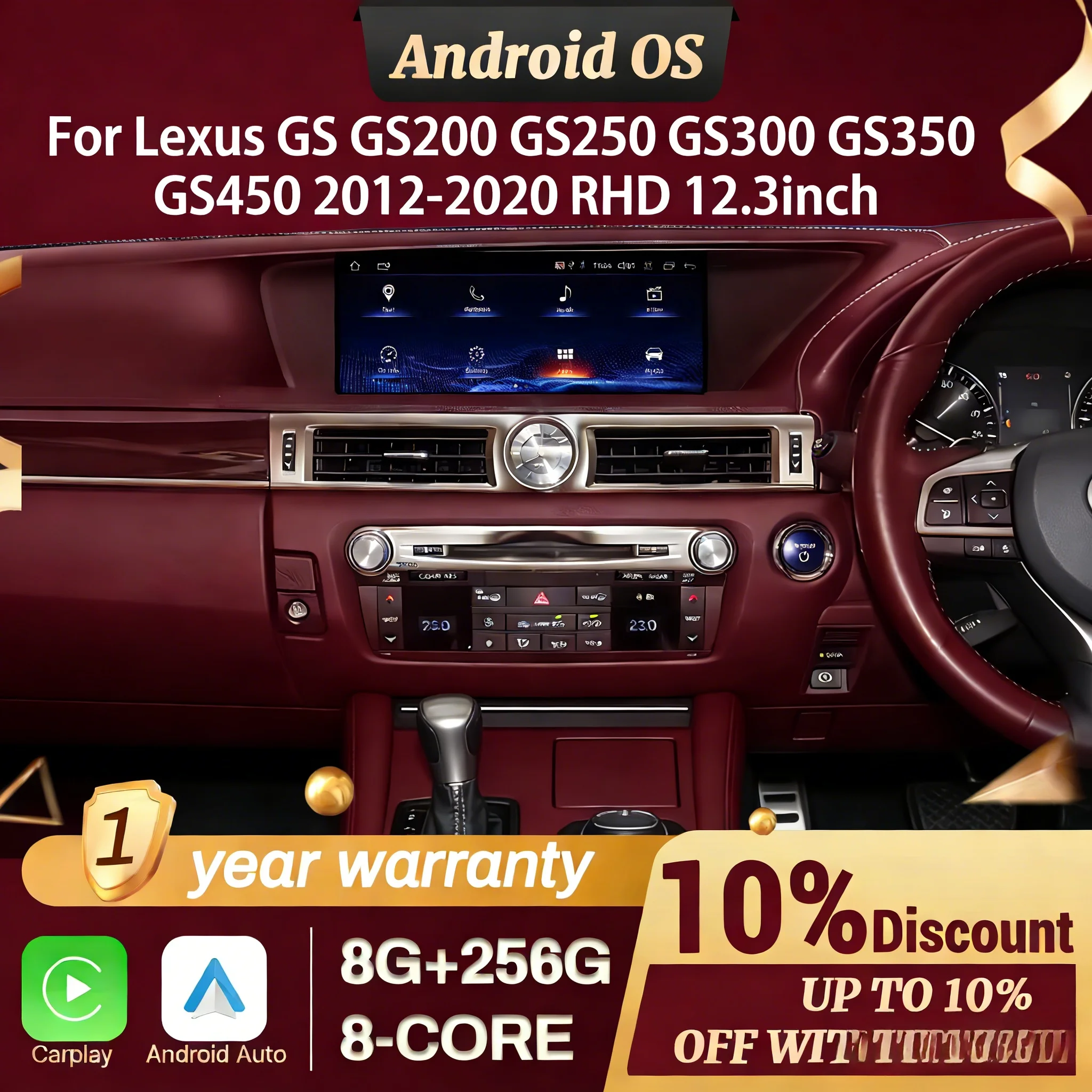 12.3inch RHD Snapdragon 685 Screen For Lexus GS GS200 GS250 GS300 GS350 GS450 2012-2020 Car Radio Wireless CarPlay Multimedia