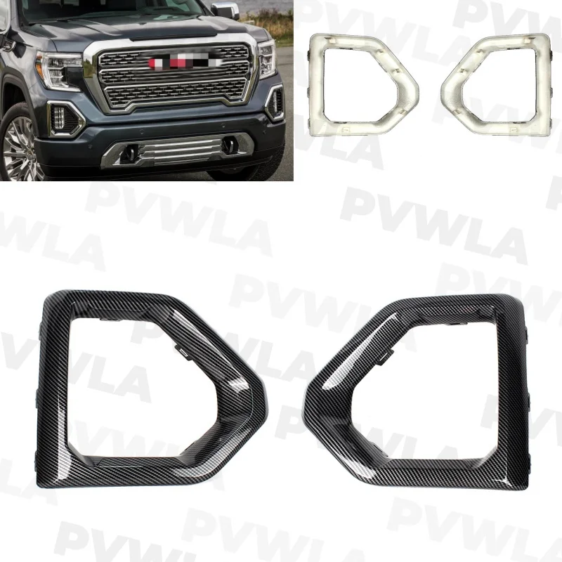 

Pair Left+ Right Side Fog Light Lamp Grille Cover With Carbon Style For GMC Sierra 1500 2019 2020 2021 84176752 84176753