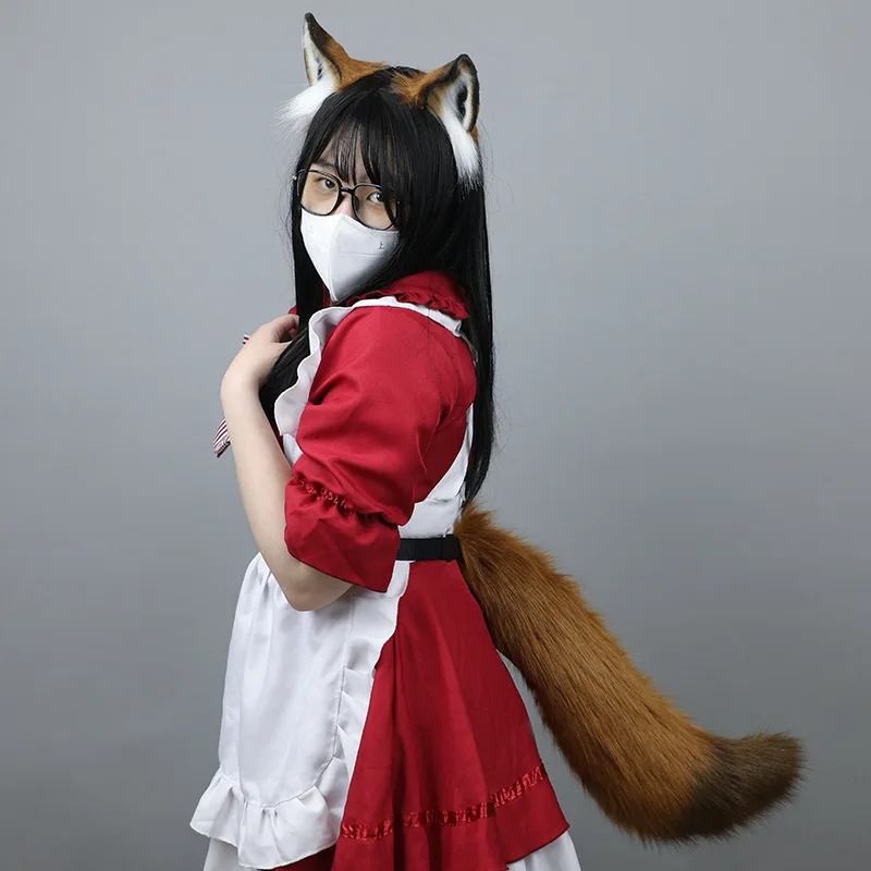 

Faux Fur Fox Tail and Clip Ears Kit Werewolf Role Play Anime Halloween Performance Cosplay for Women Cute Costume