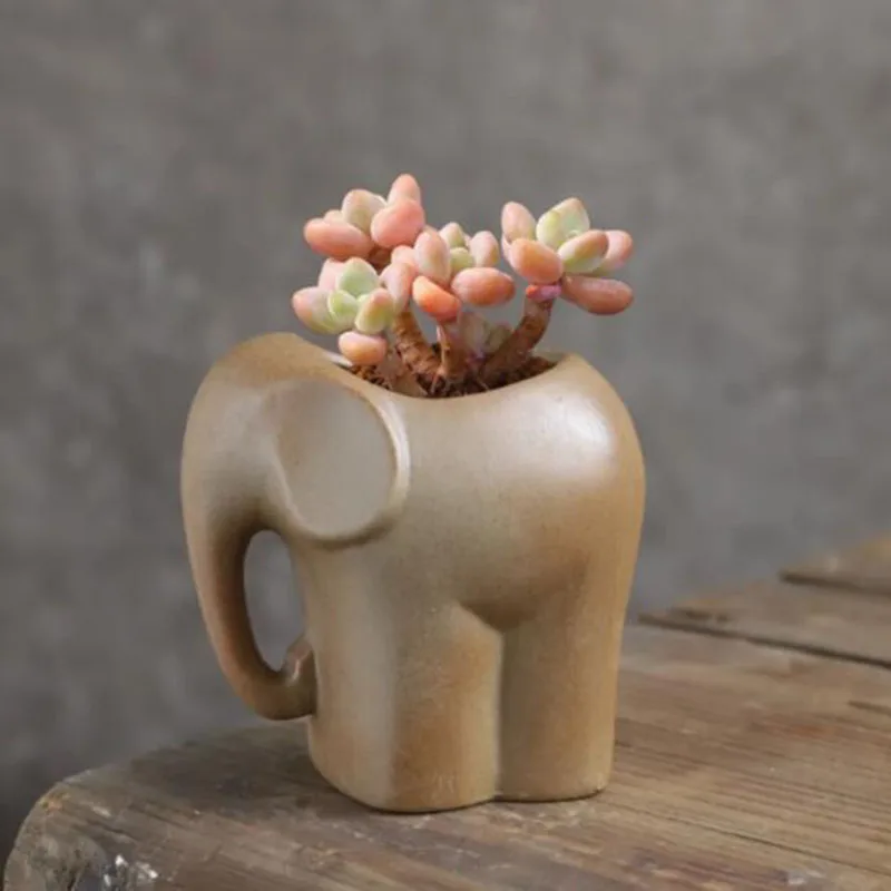 Coarse Pottery Succulent Plant Pot Elephant Animal Design Flower Pot Breathable Vase Personality Basin Garden Home Decor