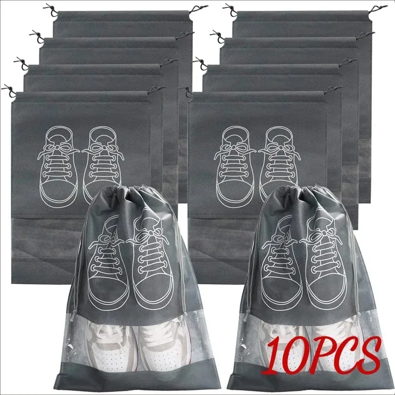 10 Peças de Sacos Organizadores de Calçados em TNT, Portáteis para Viagem, para Armário, Impermeáveis, com Bolso, para Roupas, Transparentes e Suspensos