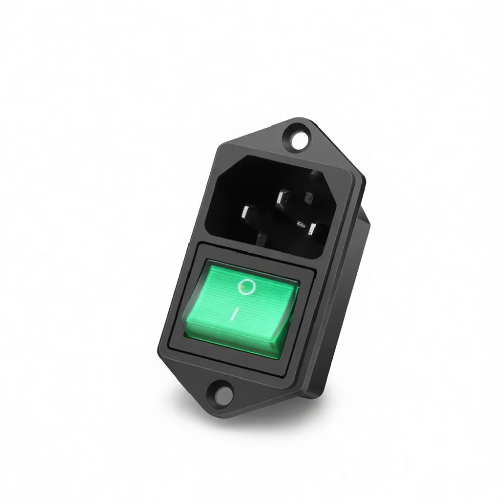 C14 Three Pin Power Input Socket Panel Mount Electrical Connector With Indicator Light For DIY PC Case Equipment Box
