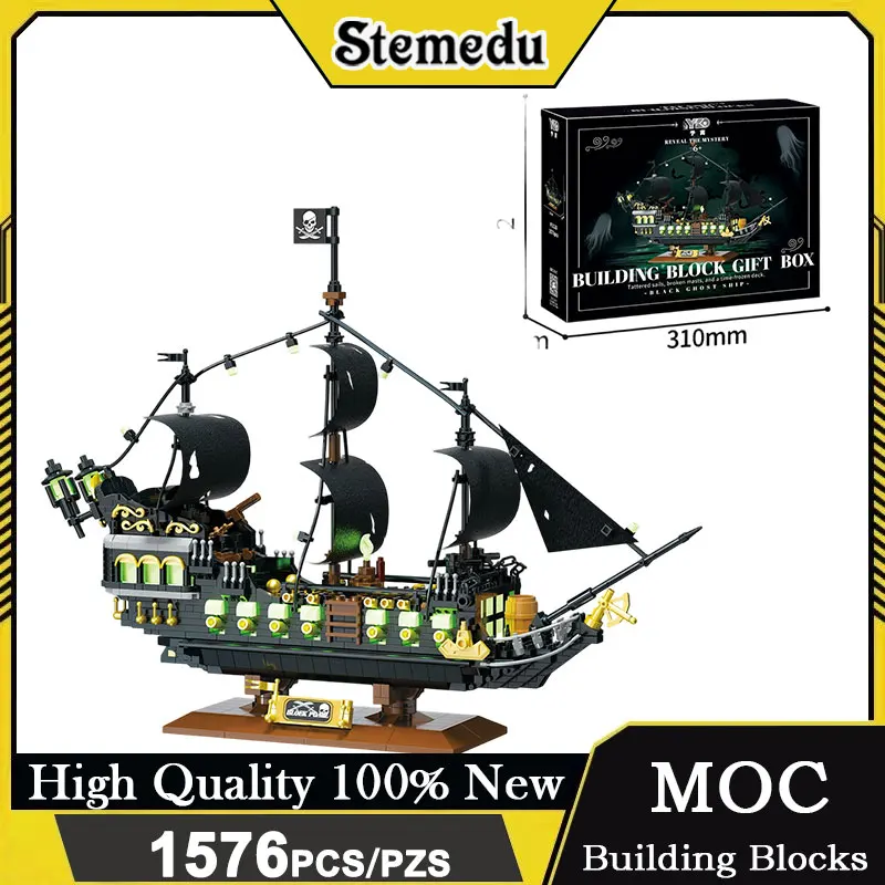 P3128 1576 ชิ้น ตัวต่อเรือโจรสลัด แบบเรืองแสงในที่มืด ของเล่นประกอบเรือผี ชุดตัวต่อเสริมพัฒนาการ DIY