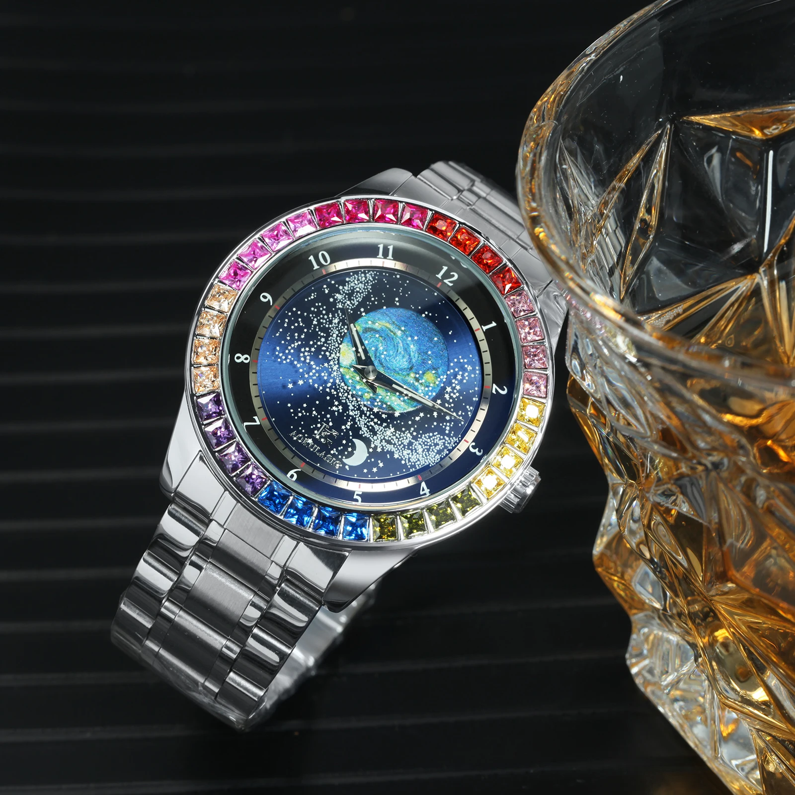 

AOKULASIC Luxury Mechanical Watches Starry Sky Luminous Dial Leather Steel Strap Business Automatic Mens Watches Top Brand Gifts