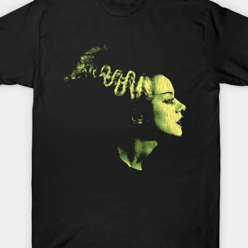 Image of Ganzjähriges Streetwear-T-Shirt aus reiner Baumwolle für Herren und Damen mit amerikanischem Retro-Monster-Muster „Frankenstein Bride“.