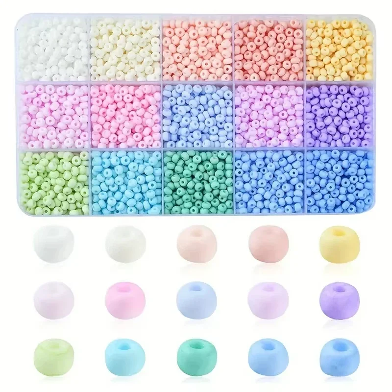 

1Box of 15 Grids 4mm Macaroon Color Series Beads Regular Shape Seedbead Set For Jewelry Bracelet Necklace Making DIY Accessories
