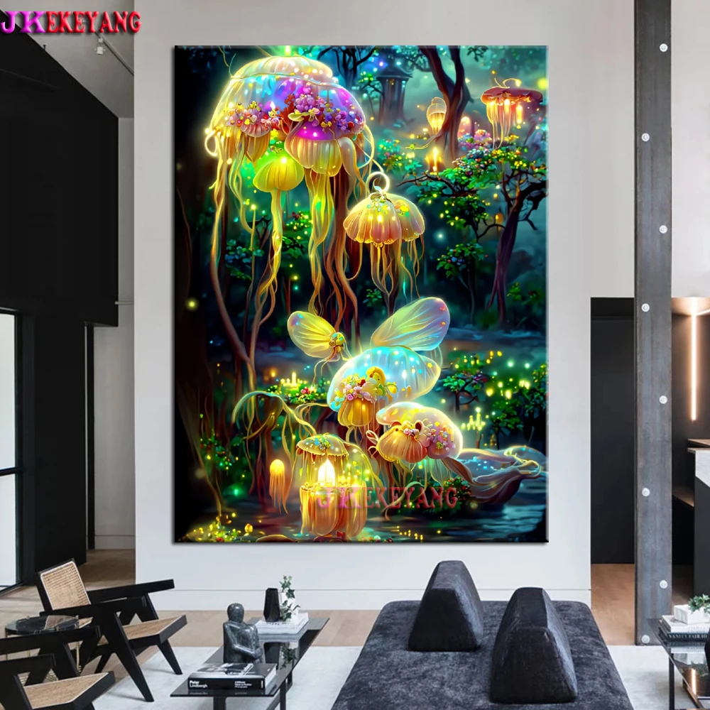 5D Diy Diamond Embroidery Fantasty Glowing Colored Jellyfish DIY Diamond Painting Needleworks Cross Stitch Home Decoration Y5349