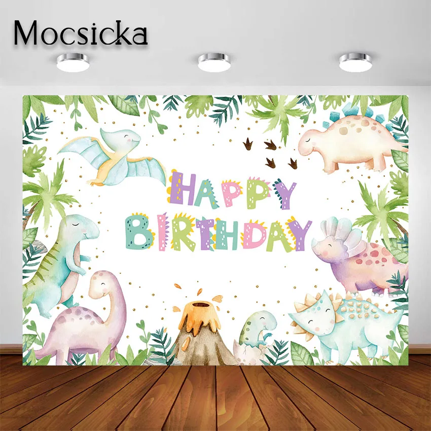 

Mocsicka Dinosaur Backdrop for Kid Dinosaur Birthday Party Decorations Banner Happy Birthday Cartoon Dinosaurs Theme Background