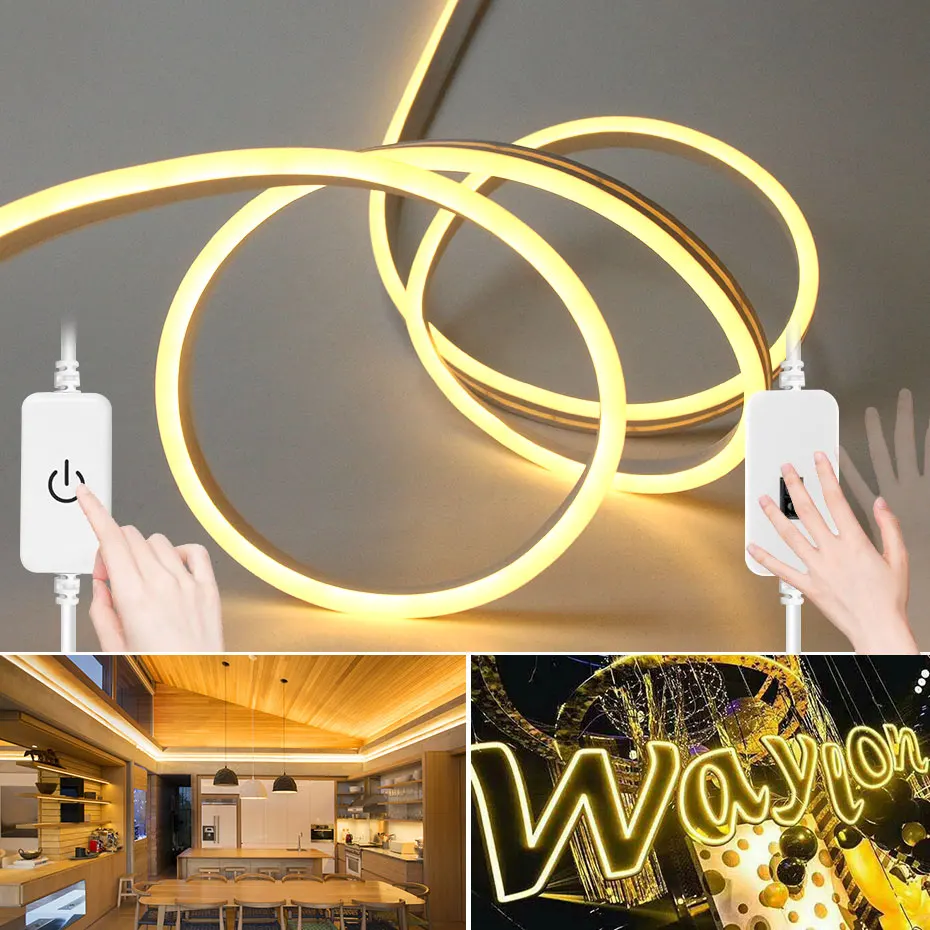 

Dimmable 12V Led Neon Light Touch Hand Sweep Dimmer Waterproof LED Neon Strip Warm White Red Green Blue Pink Yellow Room Decor
