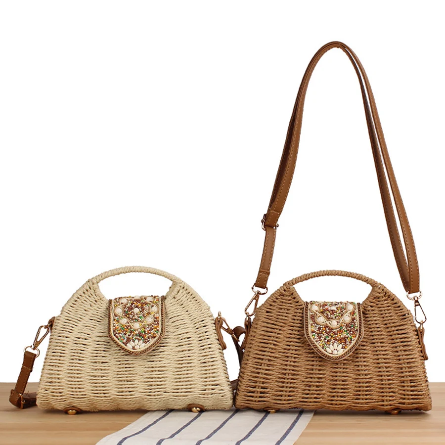 

Летние женские соломенные сумки для отдыха, плетение в стиле бохо, сумки через плечо, сумки через плечо, бумажная веревка, пляжная тканая сумка из ротанга, кошельки