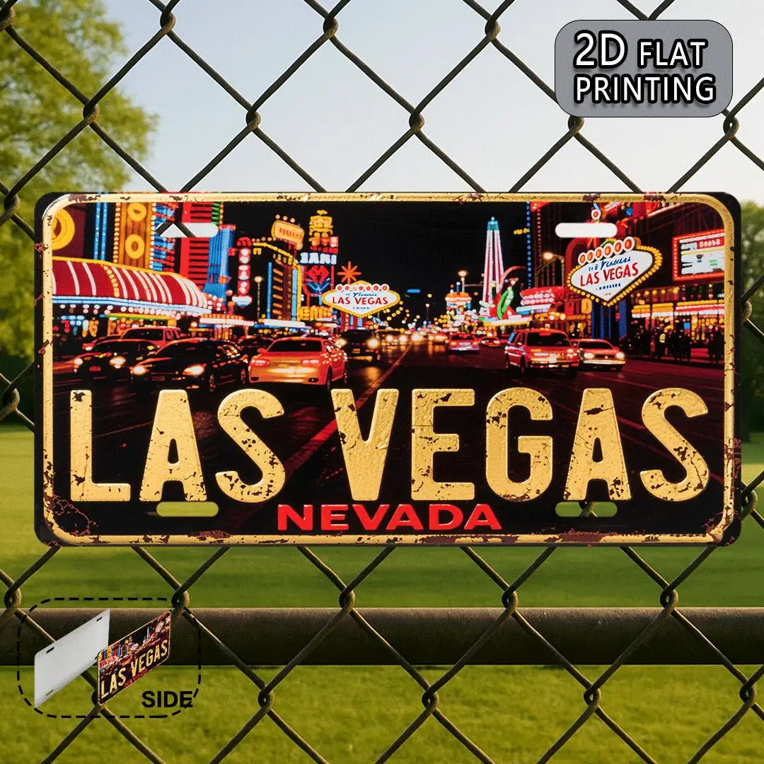 Las Vegas Nevada "Neon Strip Night Scene" 2D Flat Aluminum Metal Tin Sign for Retro Travel Souvenir Wall Decor, Bar, Garage, Man view 4
